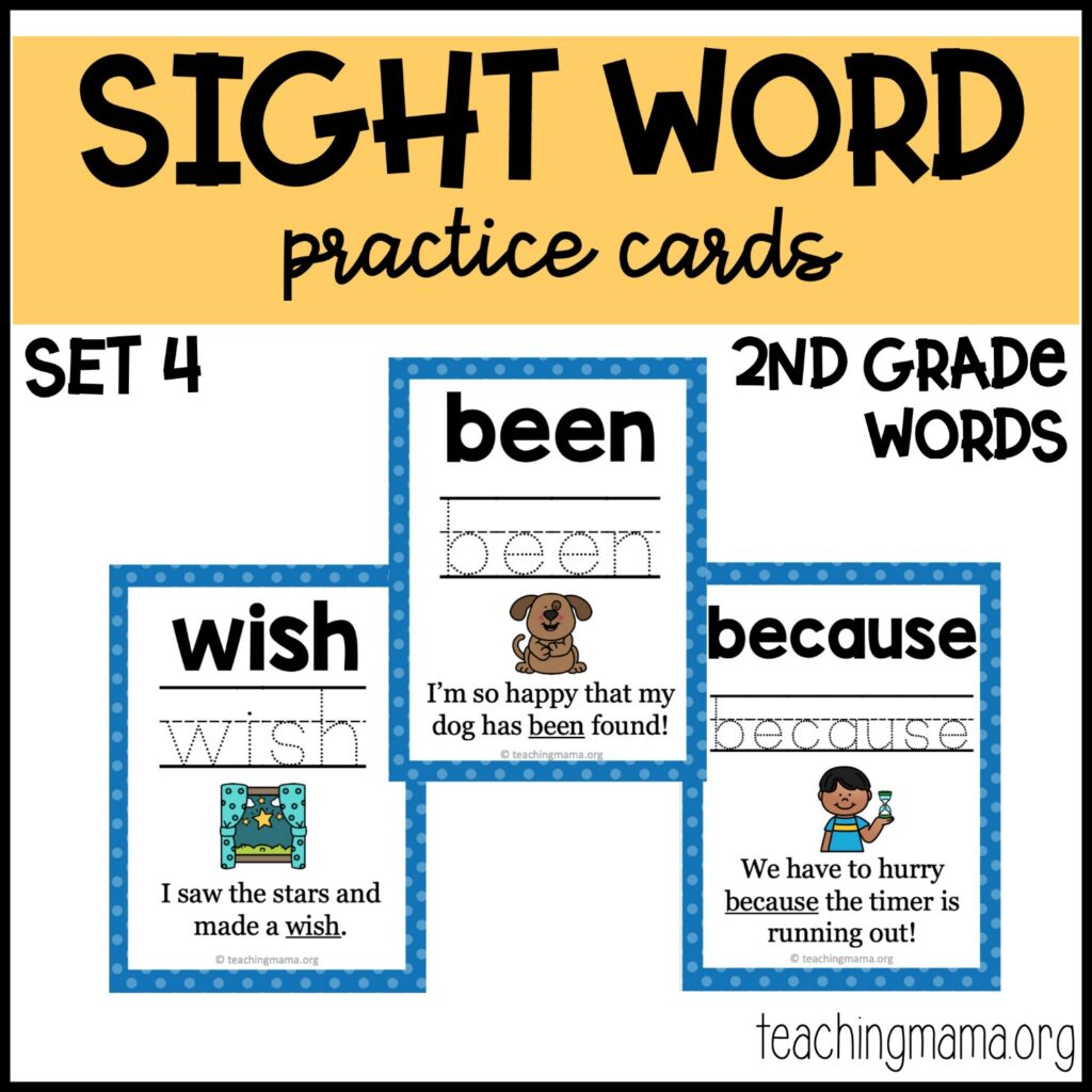 Sight word practice cards for second grade