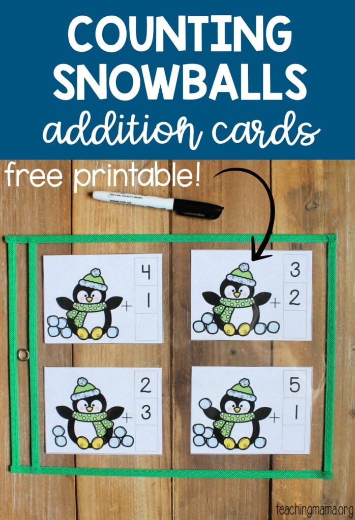 counting snowballs addition cards