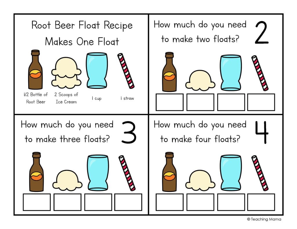 root beer float math cards