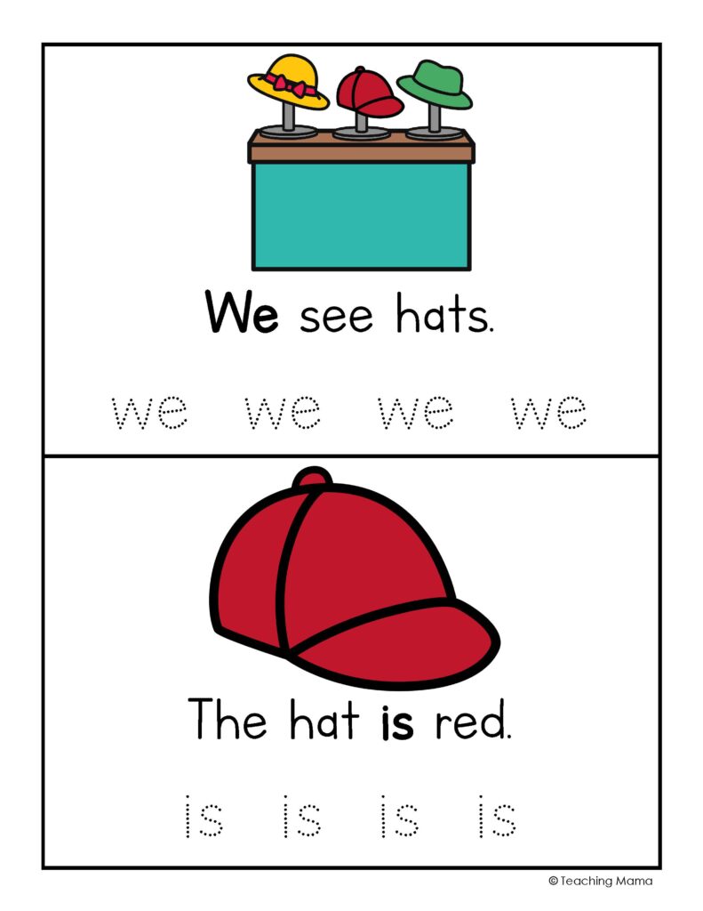 hat shop sight words - practice sentences