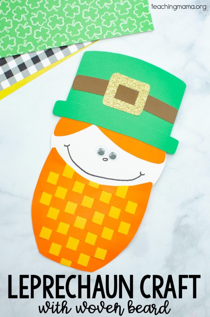 leprechaun craft with woven paper beard