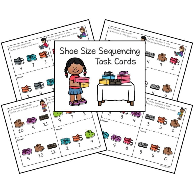 Shoe Size Sequencing Task Cards