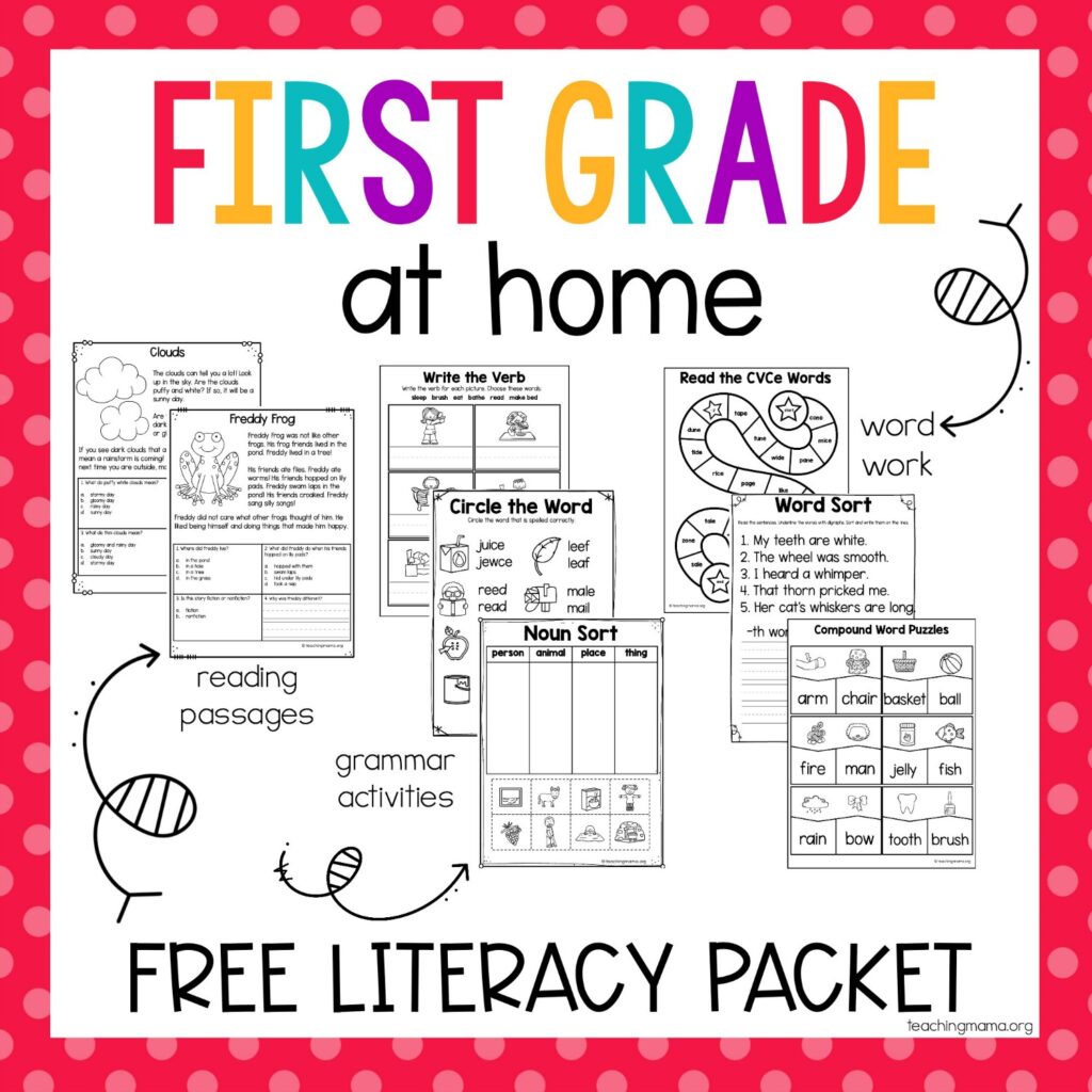 first grade at home literacy packet