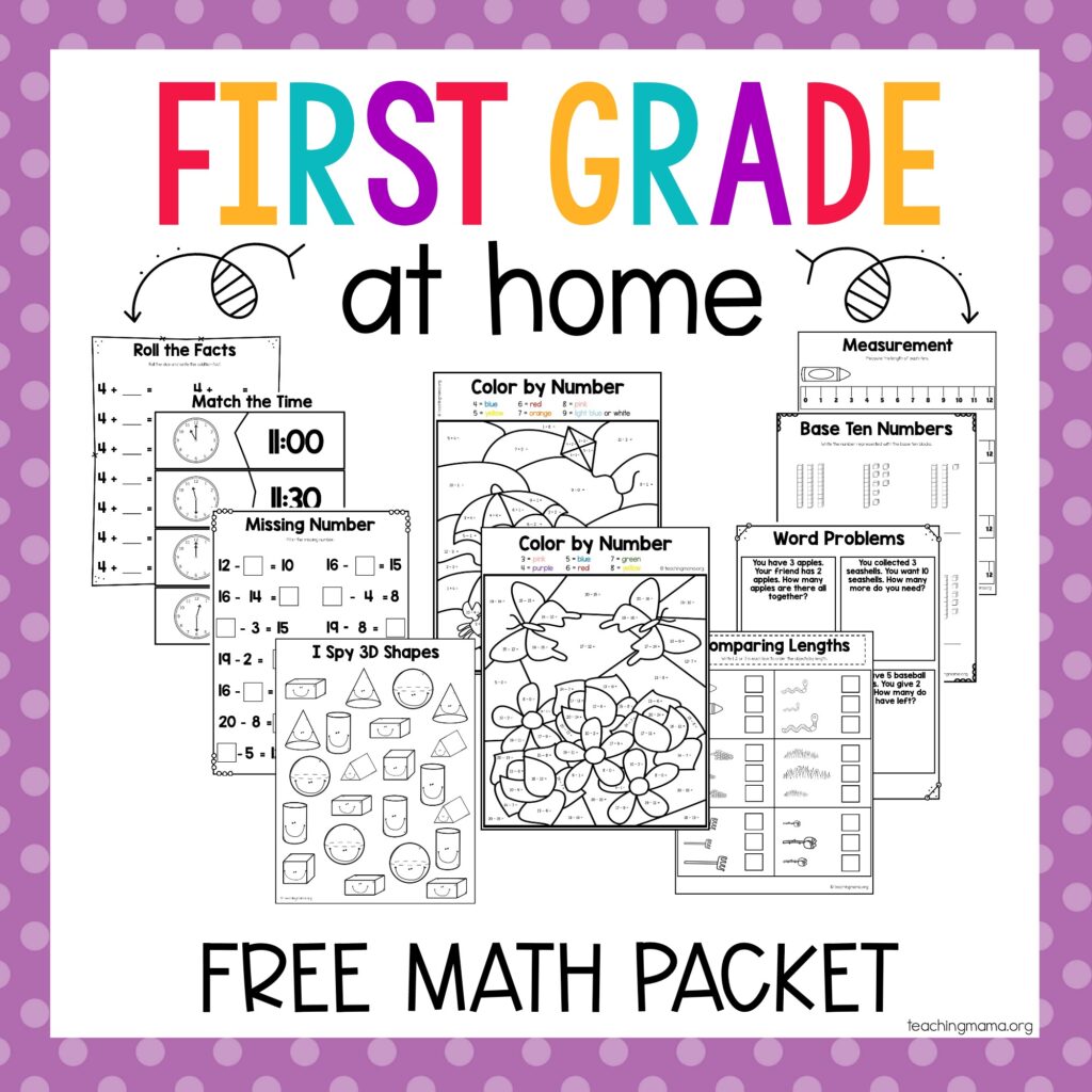 first grade at home math packet teaching mama