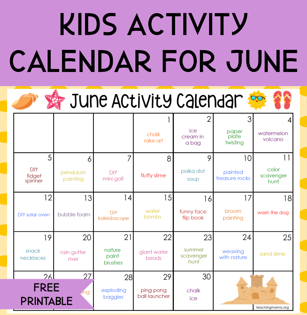 kids activity calendar june