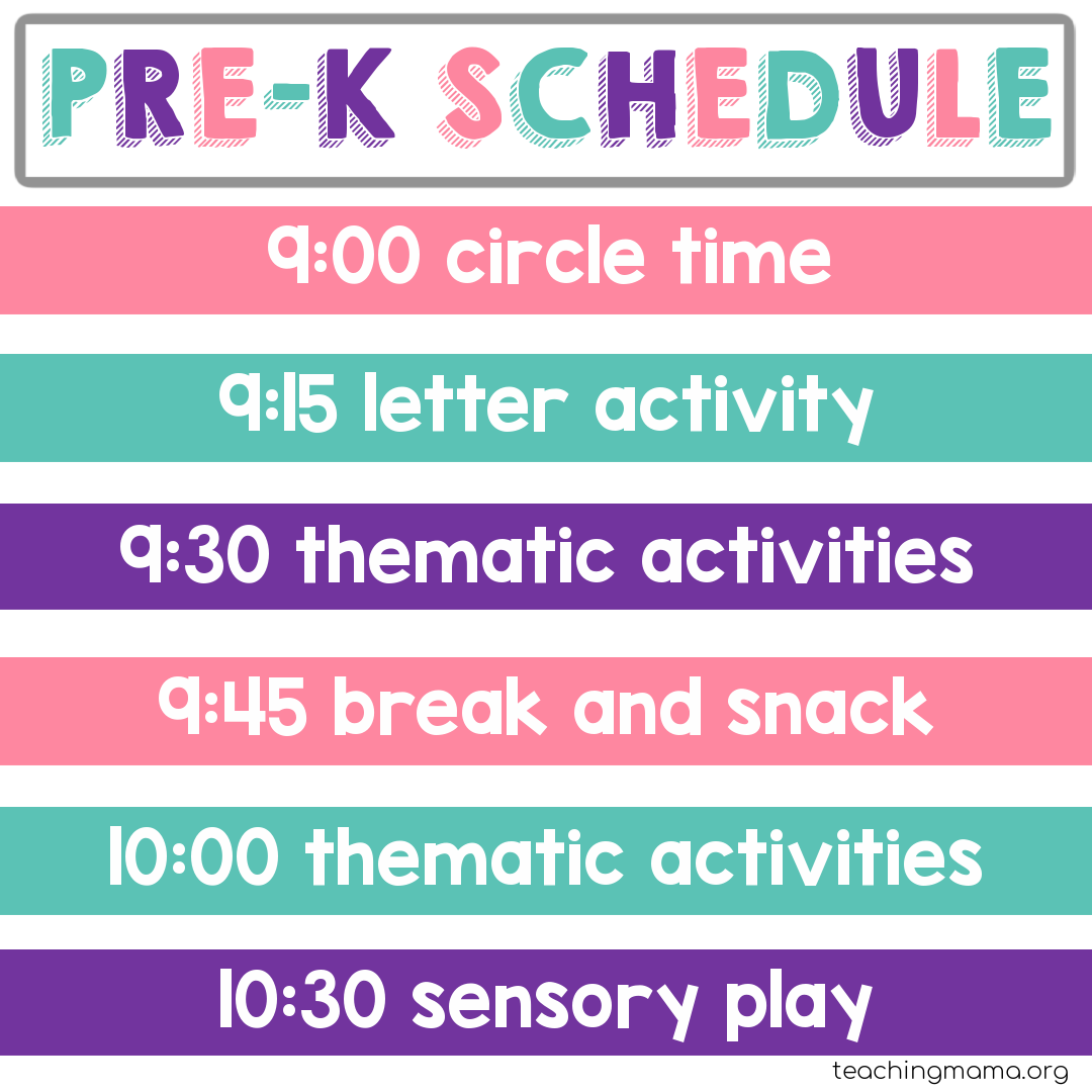 Preschool Daily Schedule timetable template