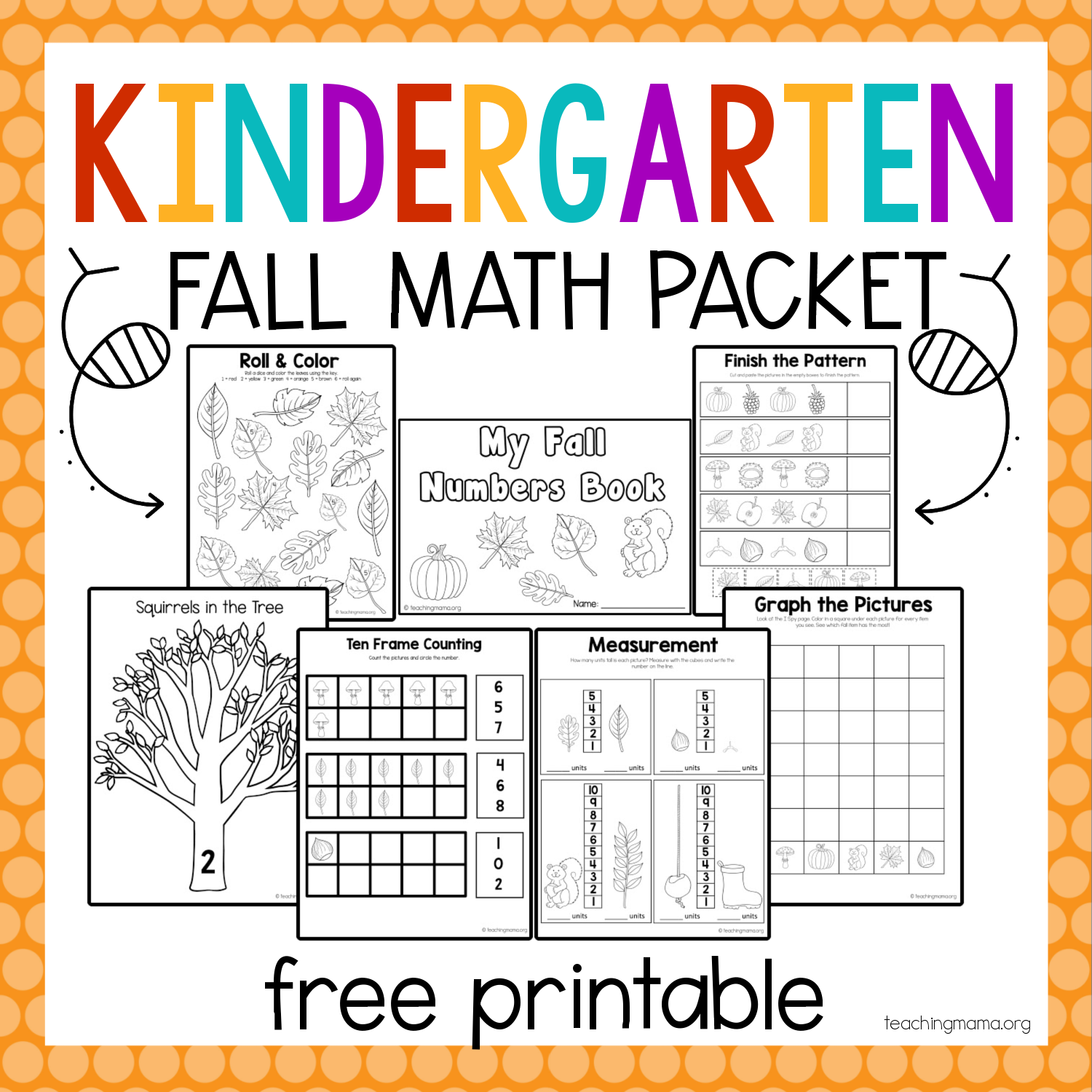 kindergarten fall math packet teaching mama