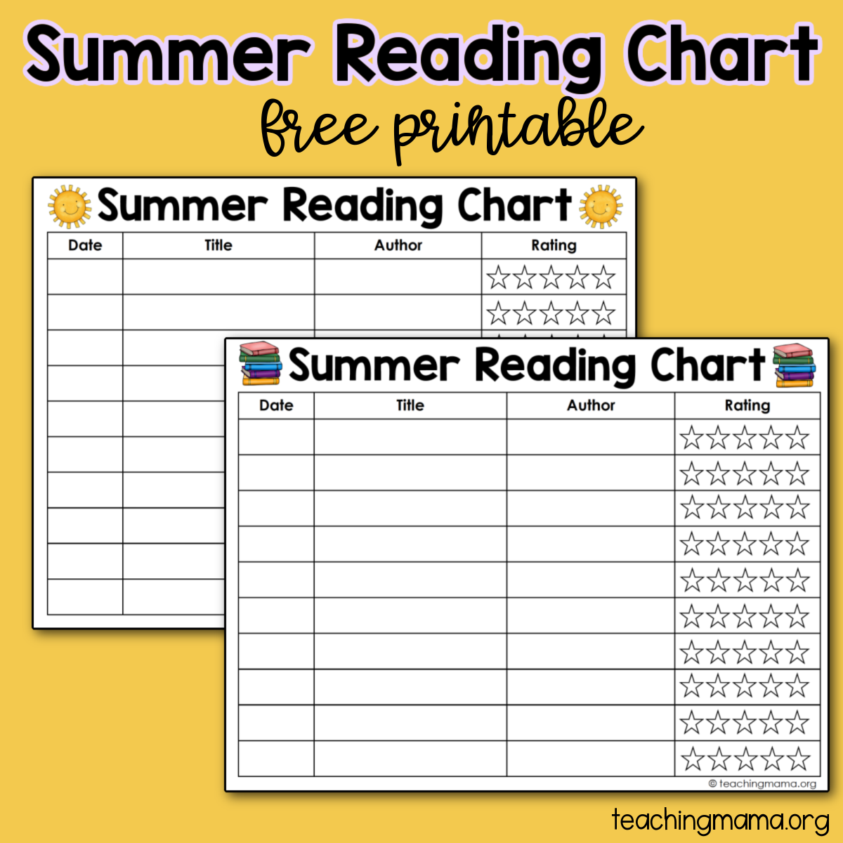 Summer Reading Chart with Ratings