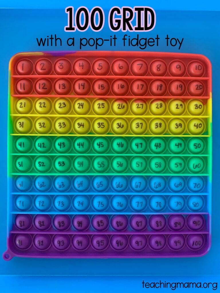 100 grid using pop it fidget toy