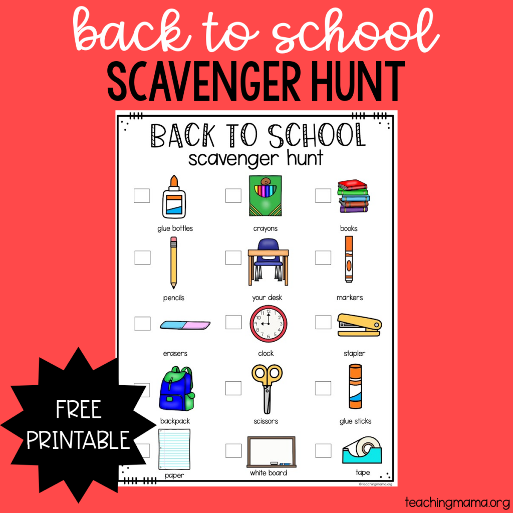 back to school scavenger hunt printable