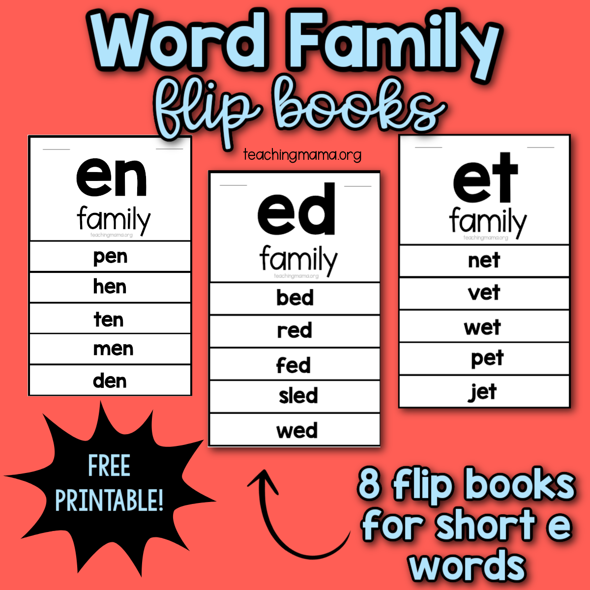 Short E Word Family Flip Books - Teaching Mama