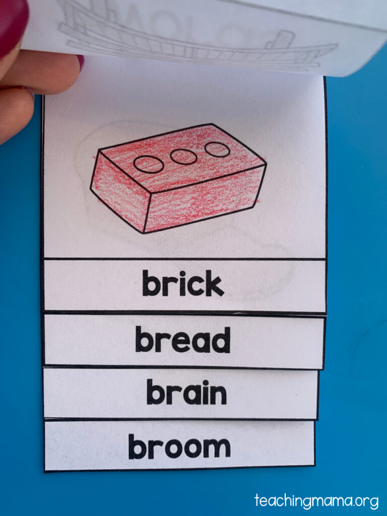 br flip book inside showing the word brick