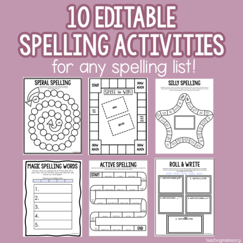 Editable Spelling Activities with Bonus - Teaching Mama