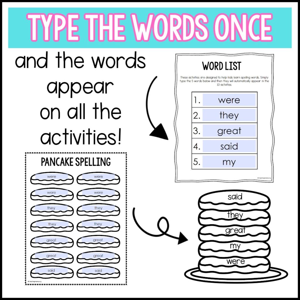 10 editable spelling activities example