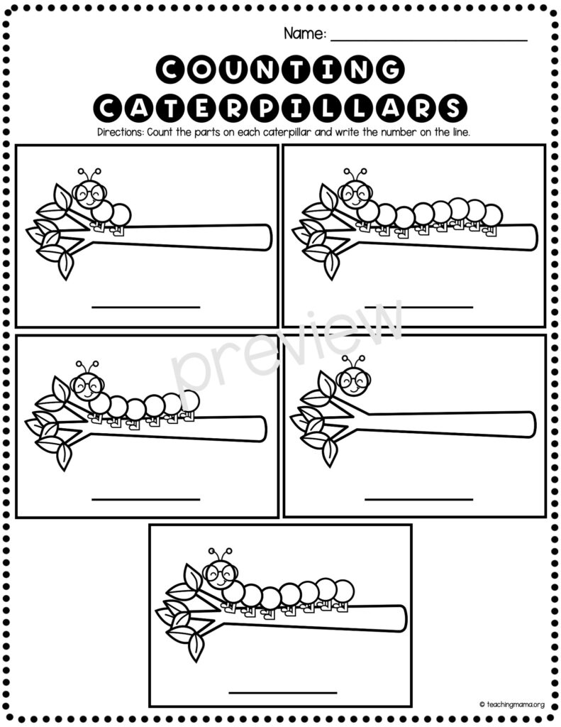 counting caterpillars worksheet