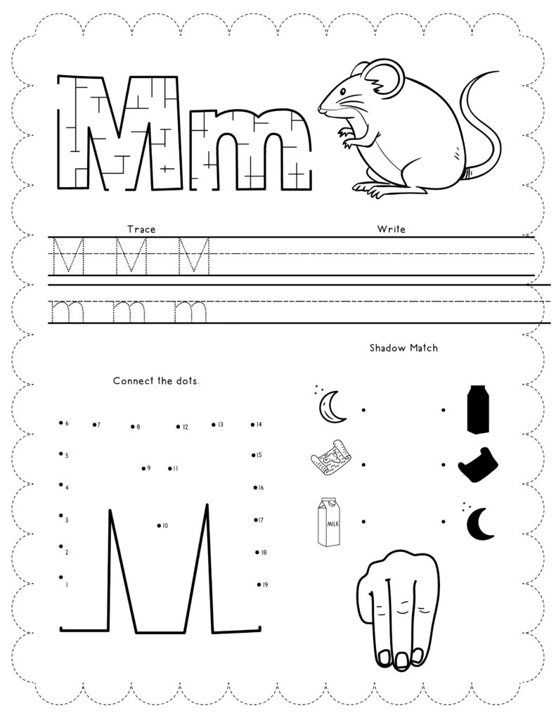 Letter M practice page