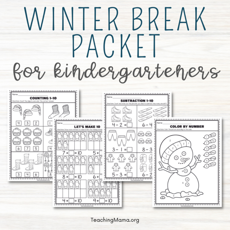 Winter Break Math Packet for Kindergarteners