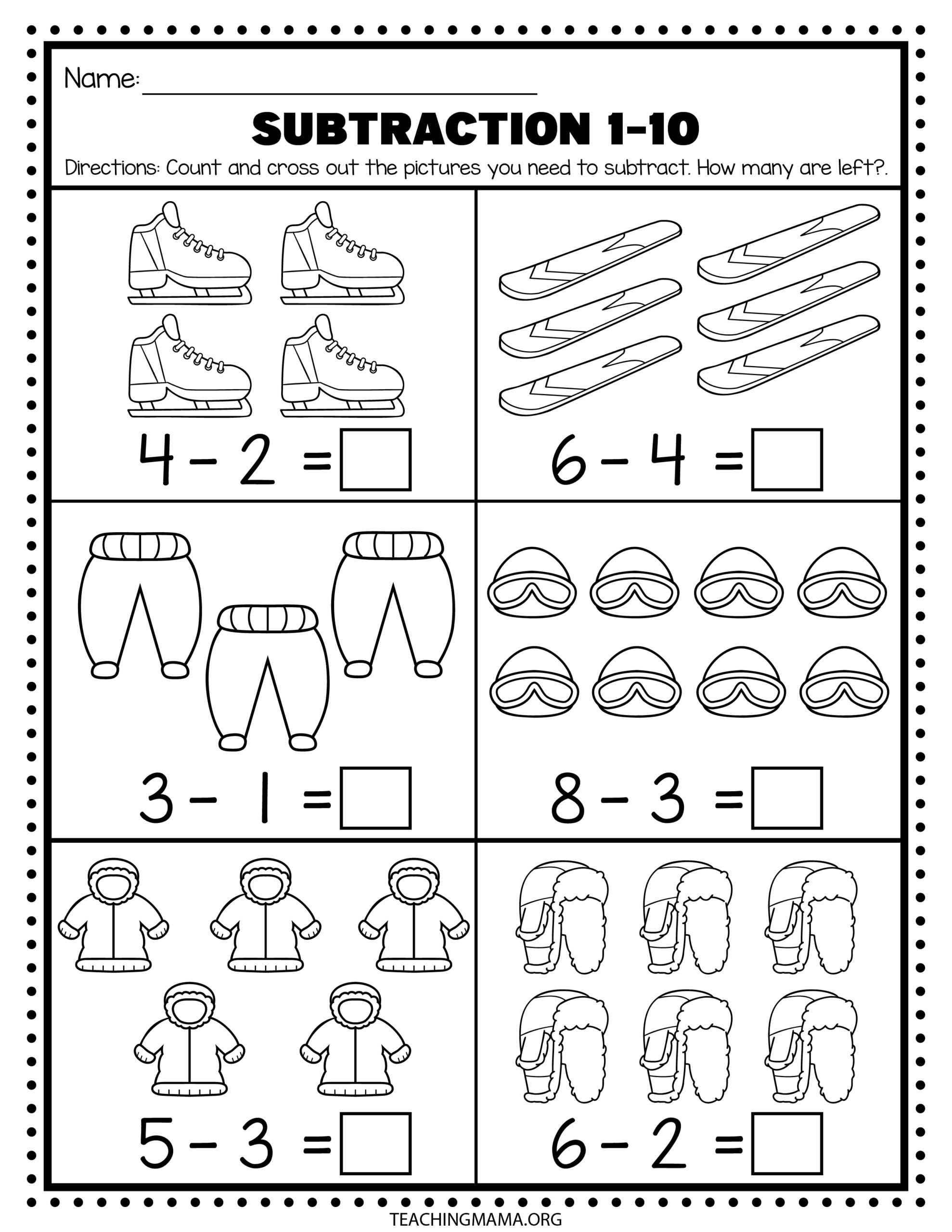 winter subtraction page