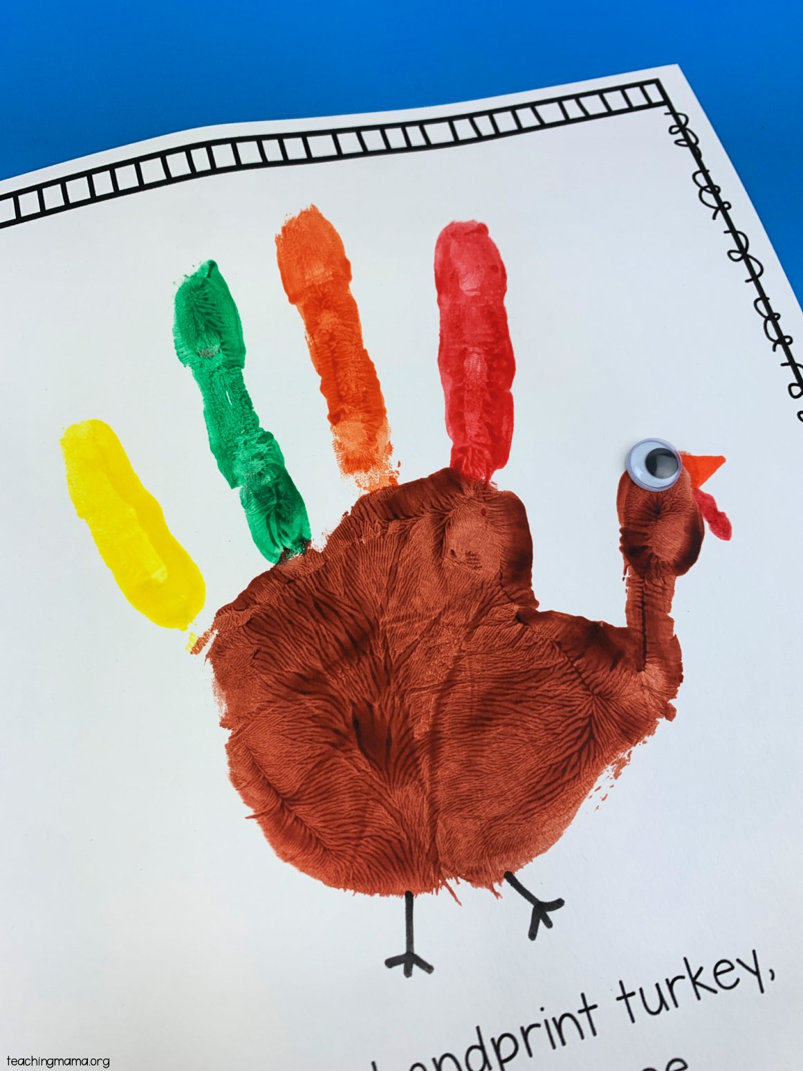 handprint turkey with face