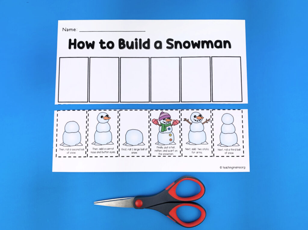 Build a Snowman Activity Worksheet / Scissor Skills / Printable