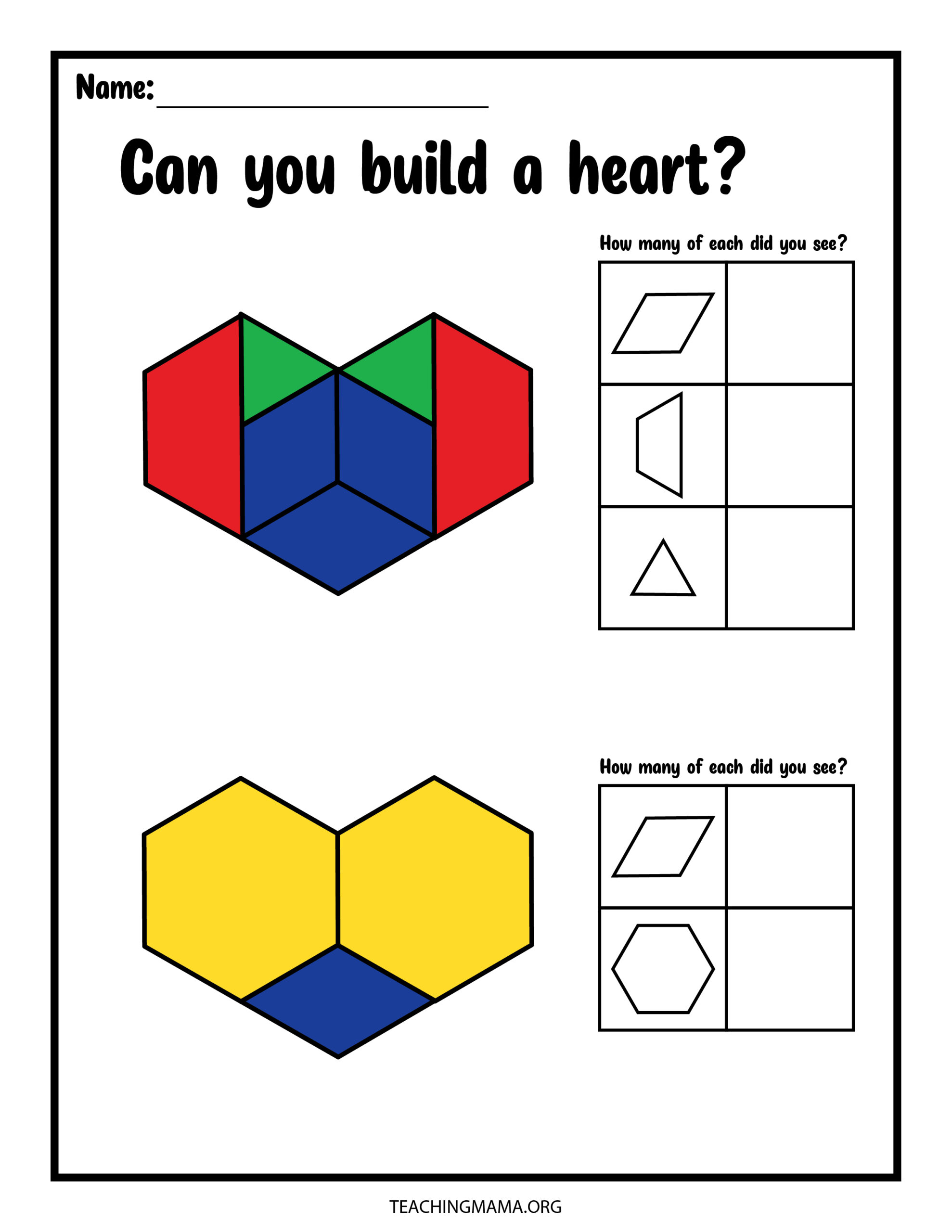 heart - pattern blocks mat
