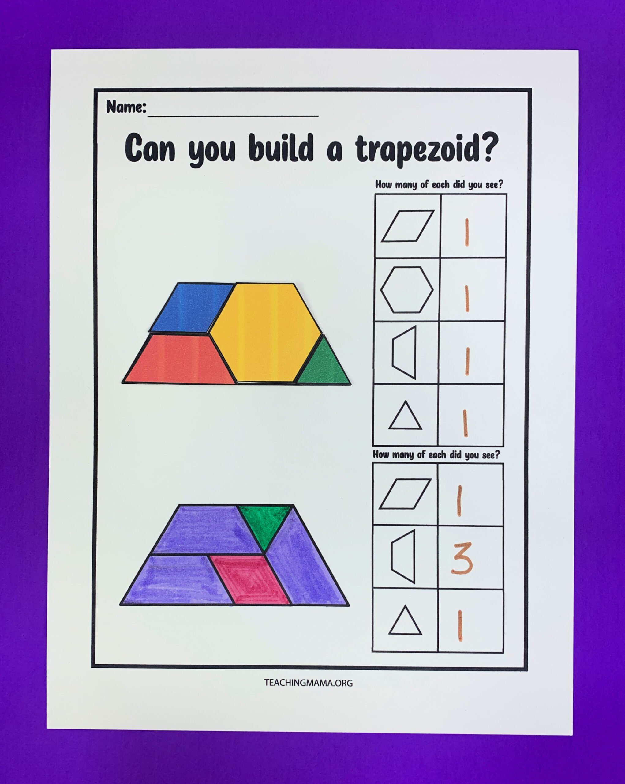 trapezoid built with pattern blocks