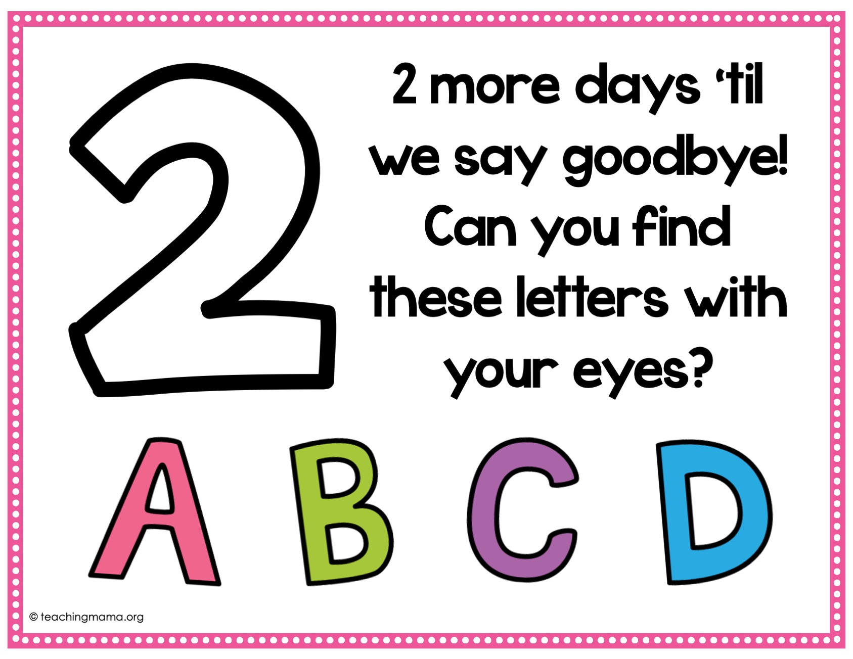 day 2 preschool countdown