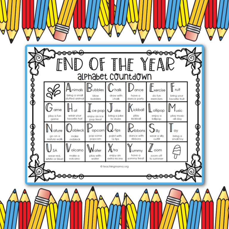 End of the Year Alphabet Countdown Calendar