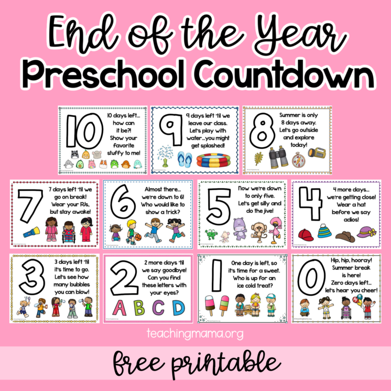 End of the Year Countdown for Preschool