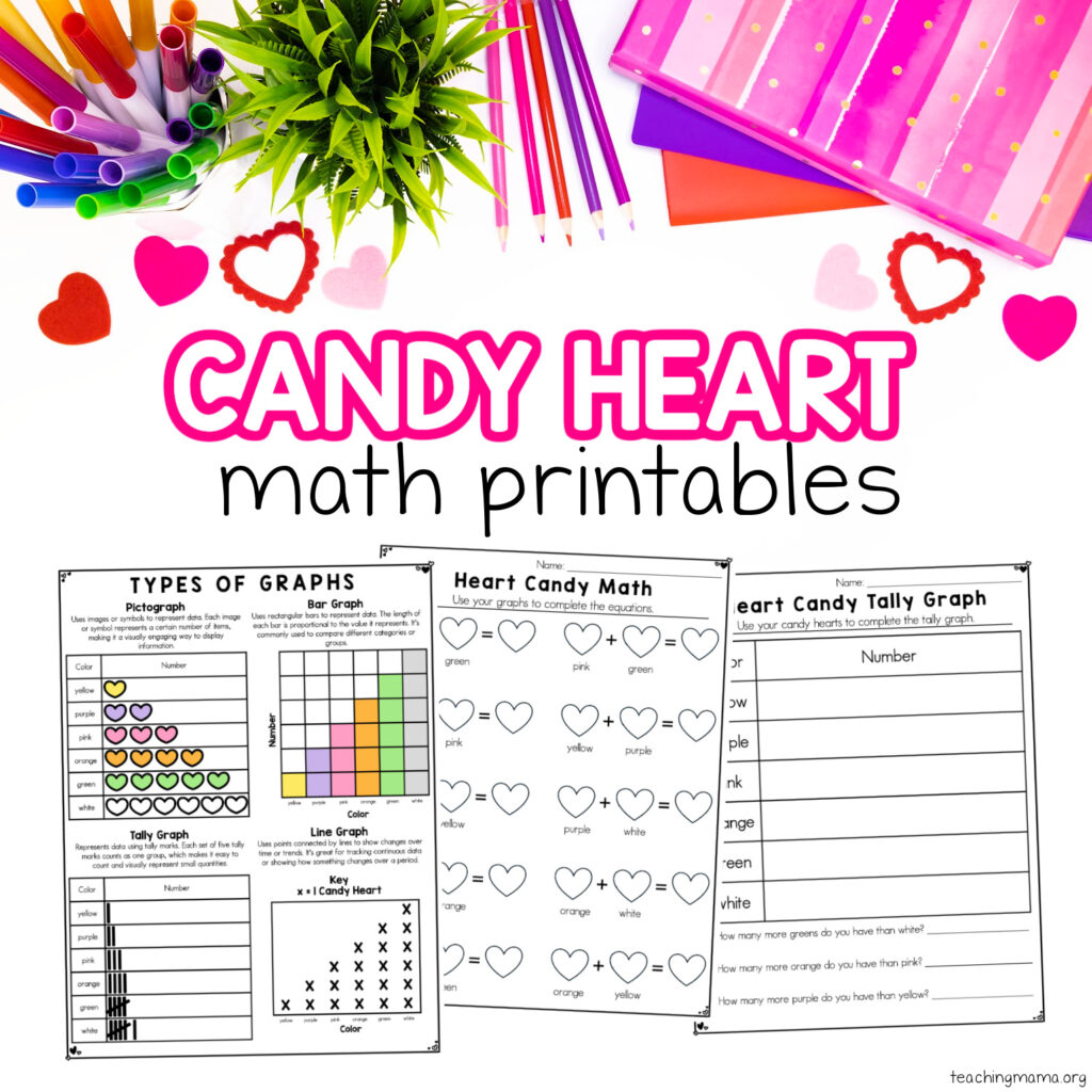 candy heart  math printables