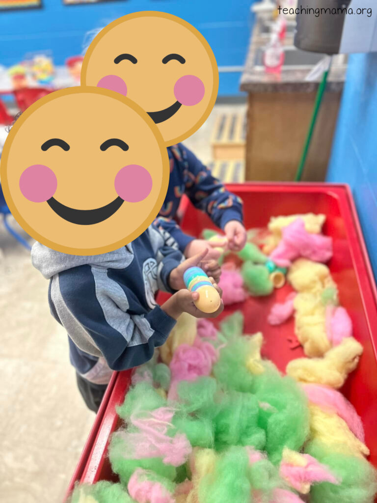 playing with easter sensory bin