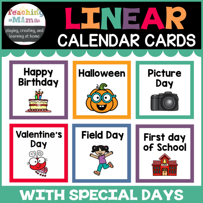 linear calendar cards for special days