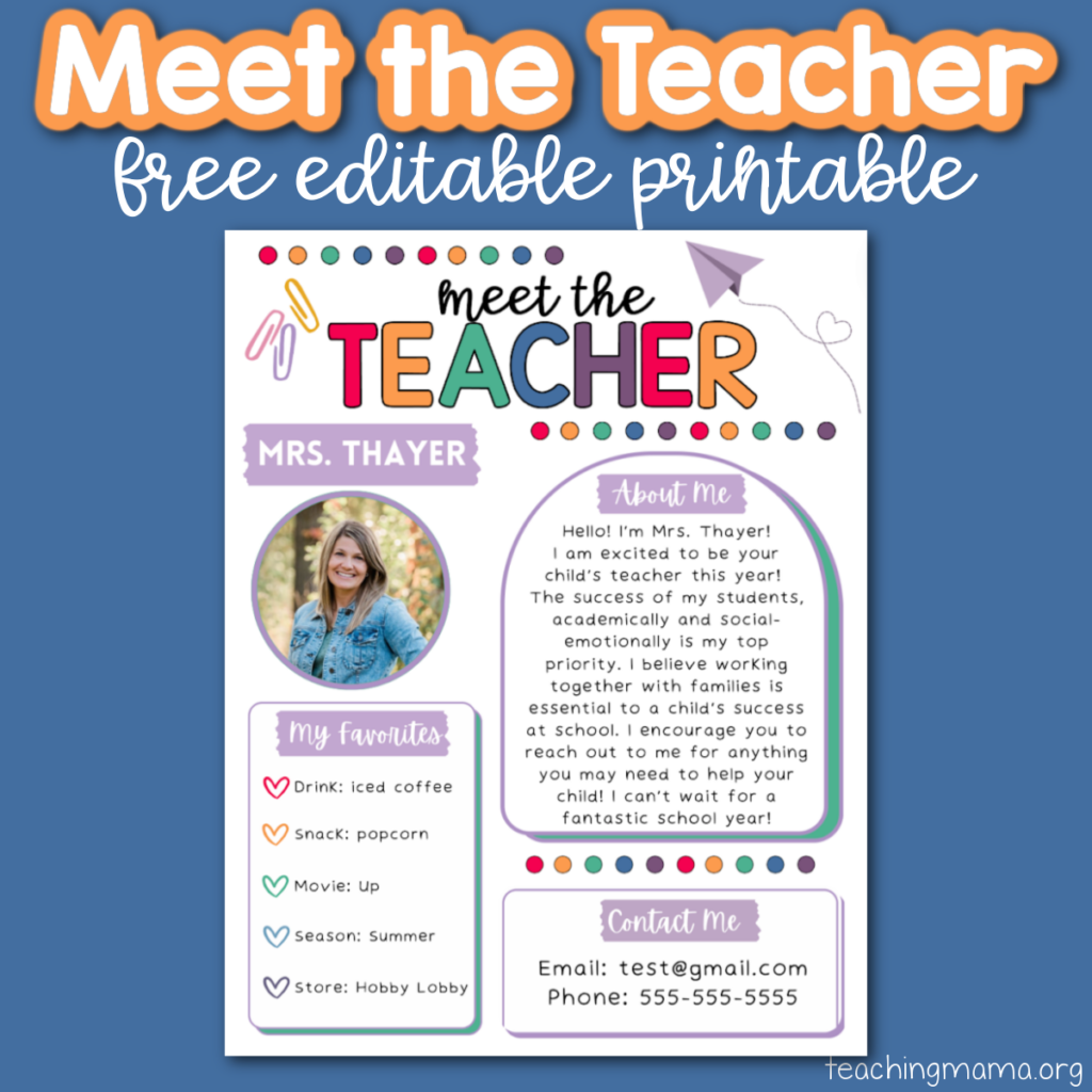 Meet the Teacher - editable printable