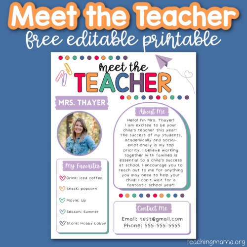 Meet the Teacher Printable - Teaching Mama