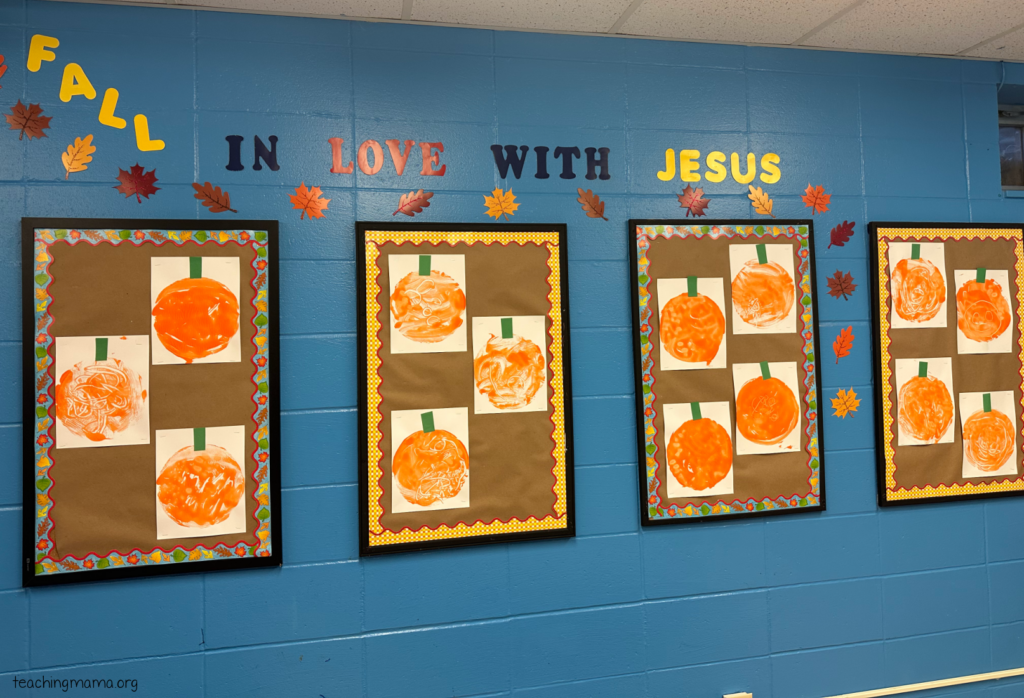 pumpkin prints on a bulletin board