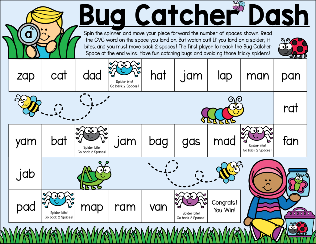 bug catcher dash game for cvc words