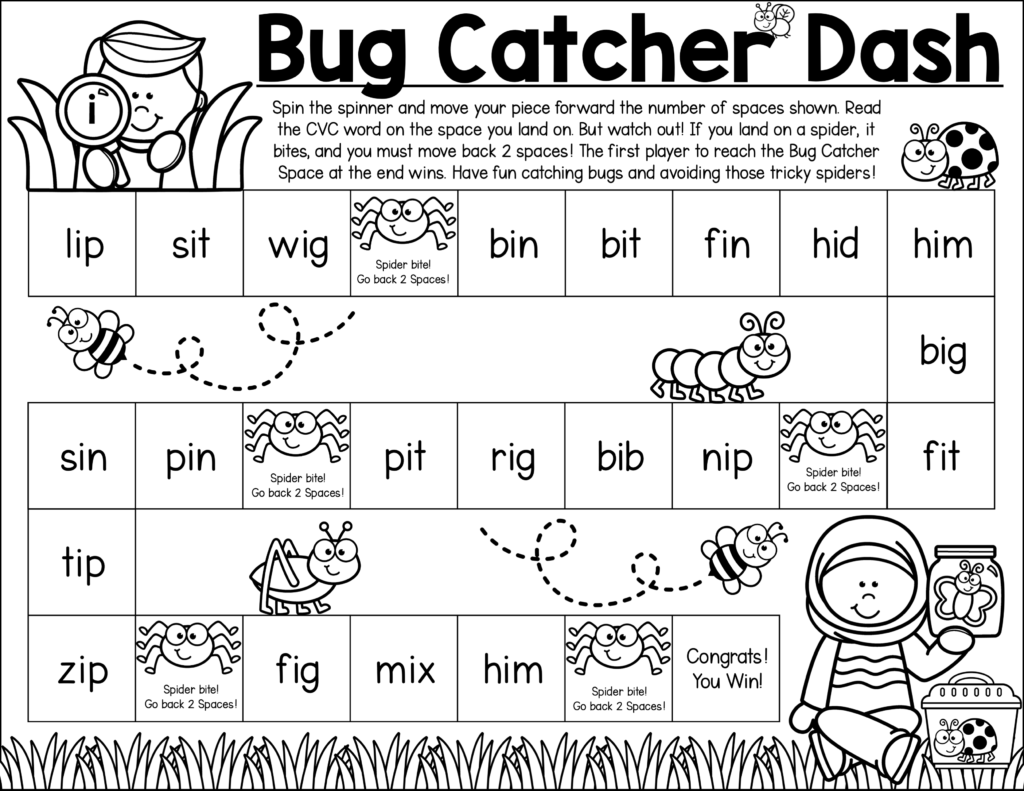 bug catcher dash game for cvc words