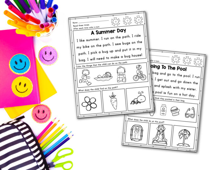 Kindergarten reading passages for summer