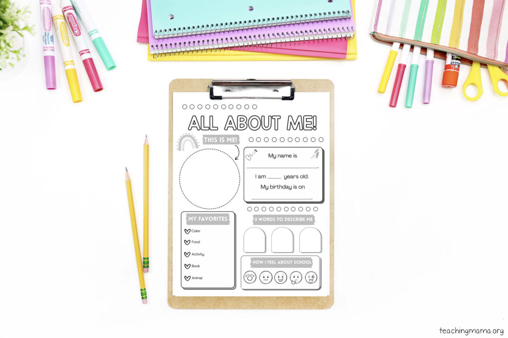 all about me - no color printable