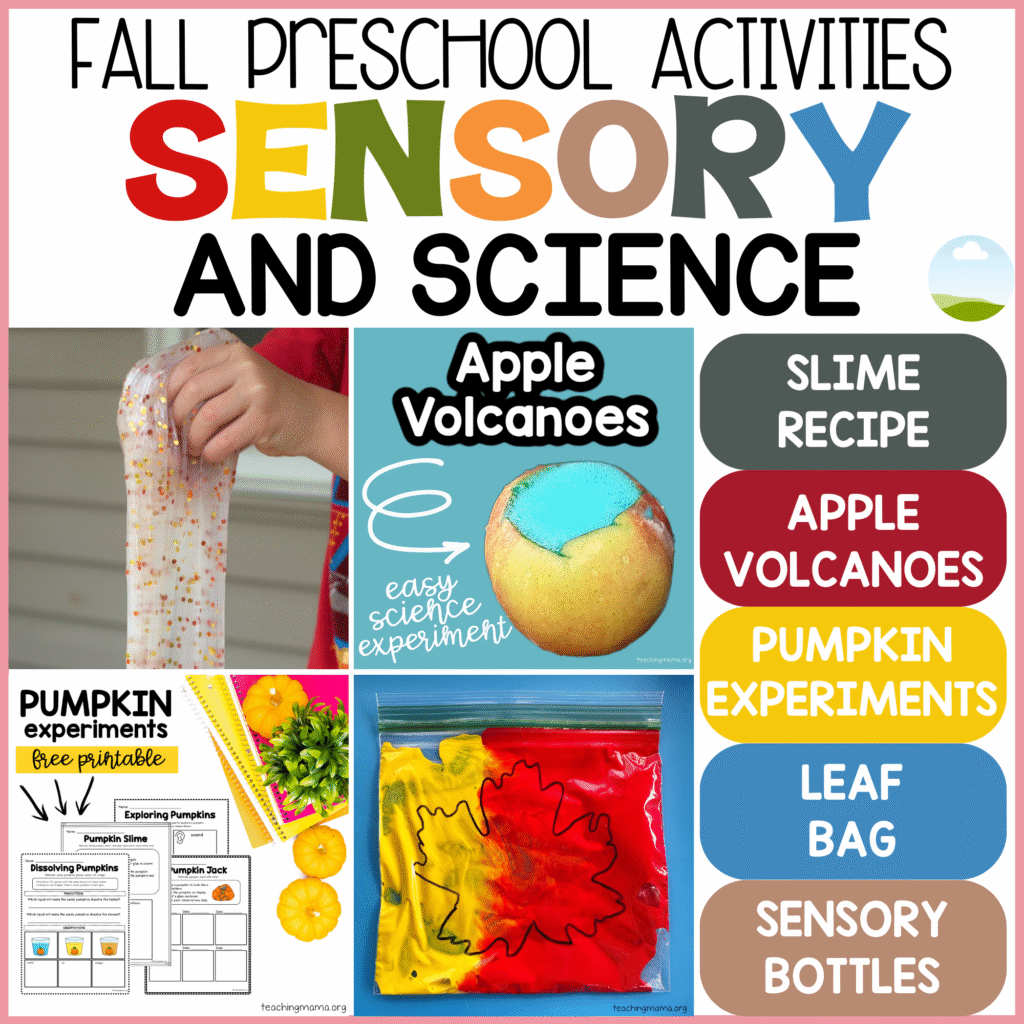Fall preschool activities for sensory play and science