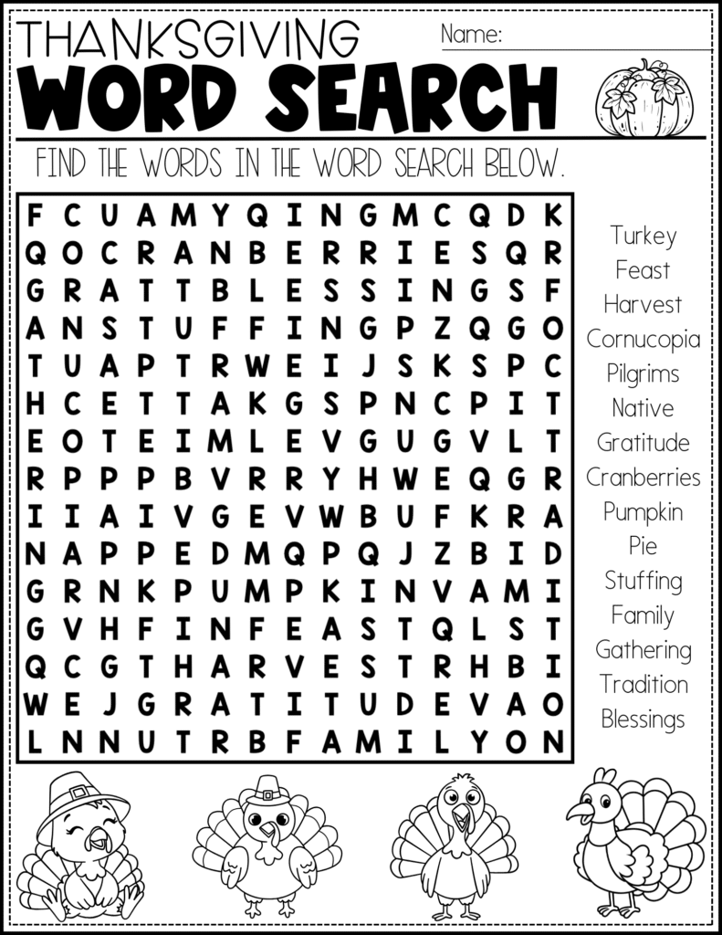 Thanksgiving word search - free printable