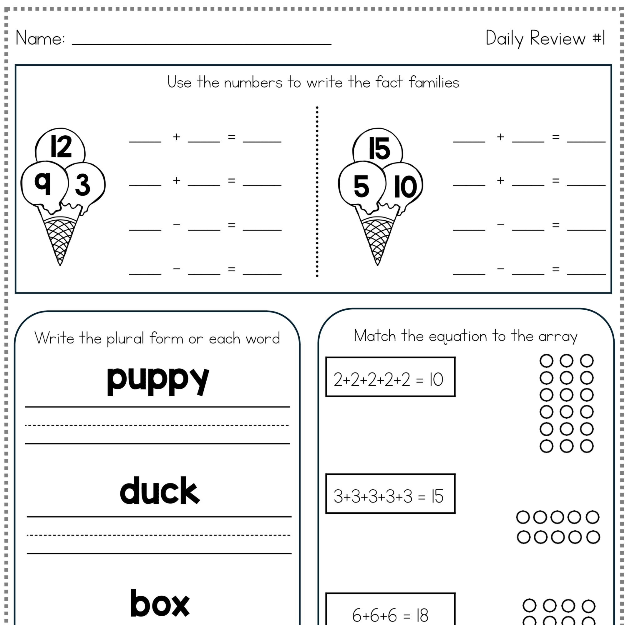 2nd grade summer review activity page