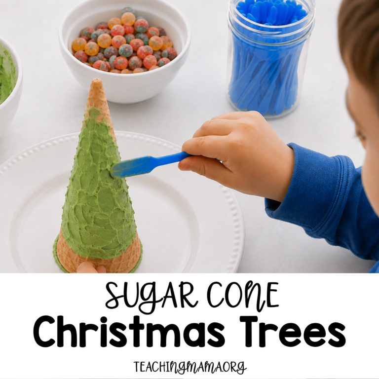 child making sugar cone christmas trees