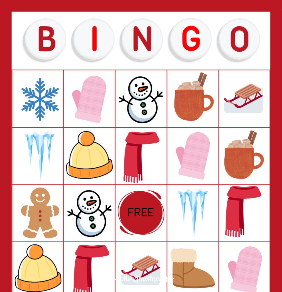 BINGO free printable for kids with winter images.